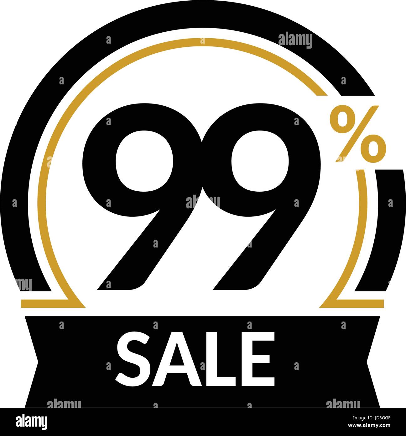 Discount card with 99 percent sale. Advertising Sale vector isolated sign. Promotion Stylish logo design under the black and gold arch Stock Vector