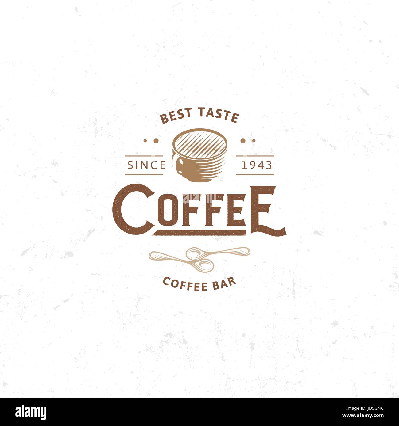 Vintage dark coffee emblem, flat retro illustration. Brown and beige colors sign. Stylized stamp of vector lettering drink. Breakfast cafe logo Stock Vector