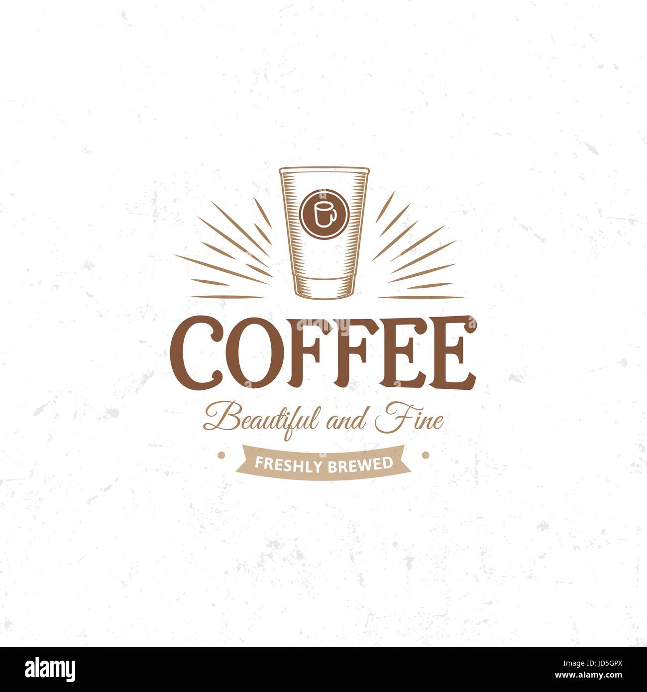 Vintage dark coffee emblem, flat retro illustration. Brown and beige colors sign. Stylized stamp of vector lettering drink. Breakfast cafe logo Stock Vector