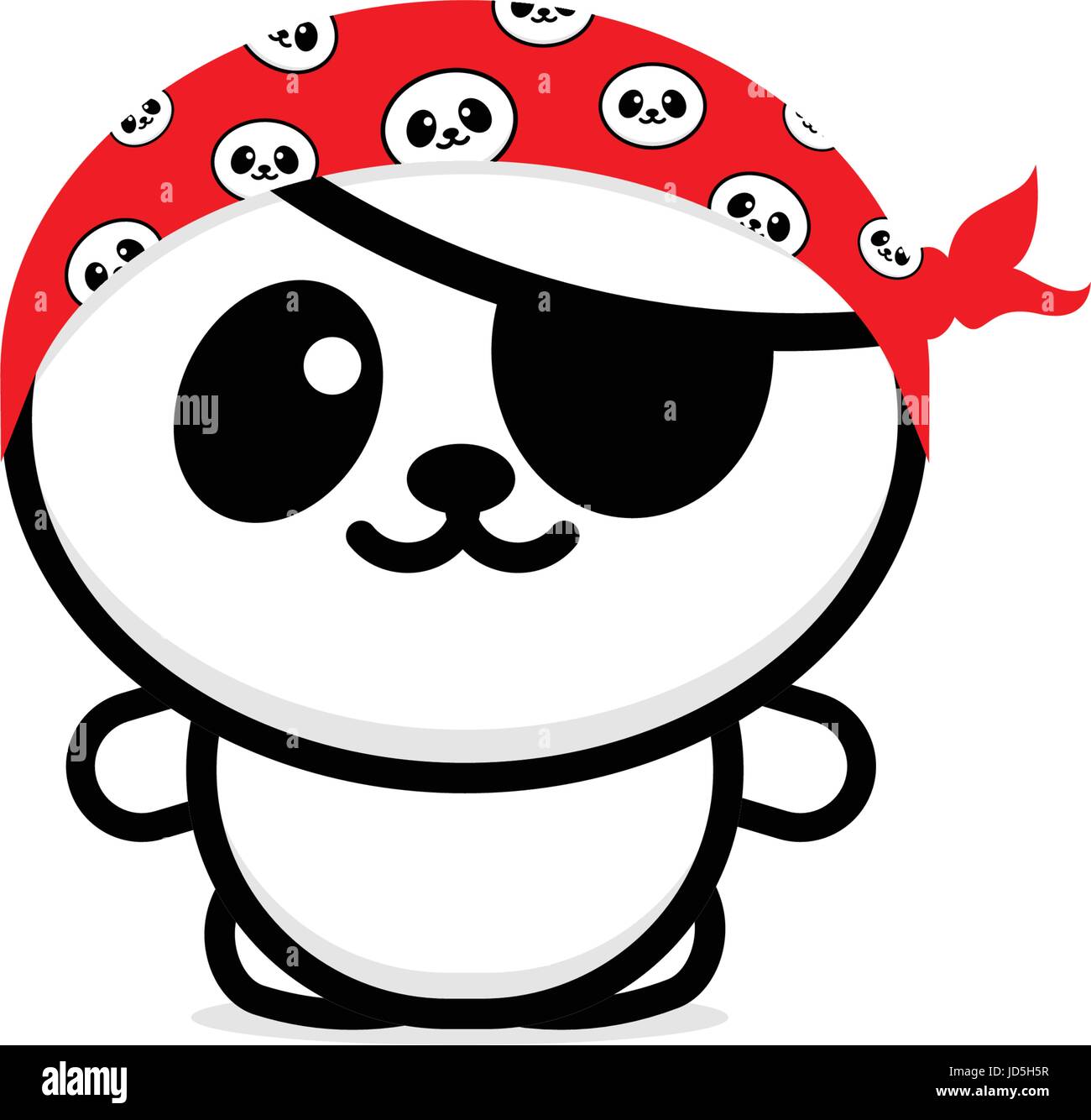Cute Panda Pirate with a kerchief on her head vector illustration, Baby Bear logo, new design line art, Chinese Teddy-bear Black color sign, simple im Stock Vector
