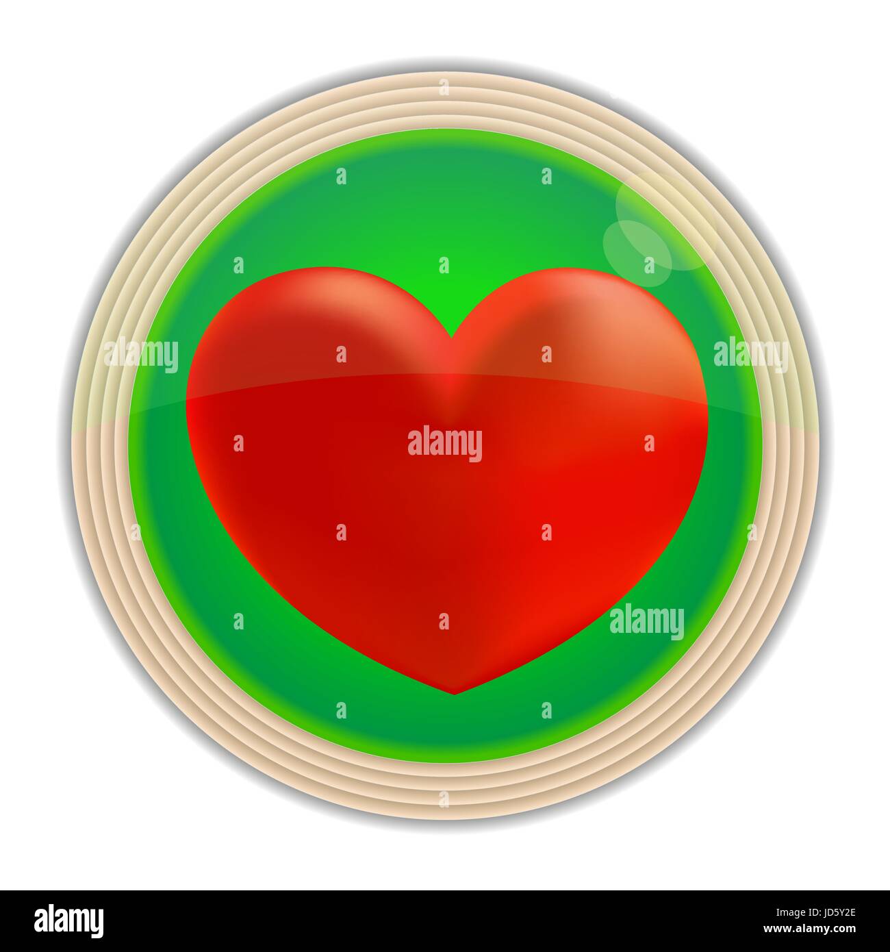 Red heart in the green circle icon button Stock Vector
