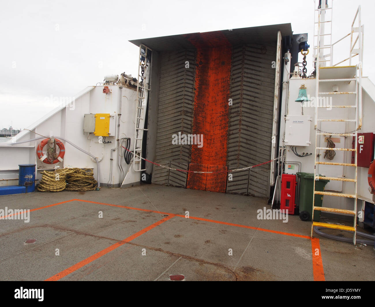 The vehicle loading ramp of a Wightlink Roll on roll off car ferry Stock Photo