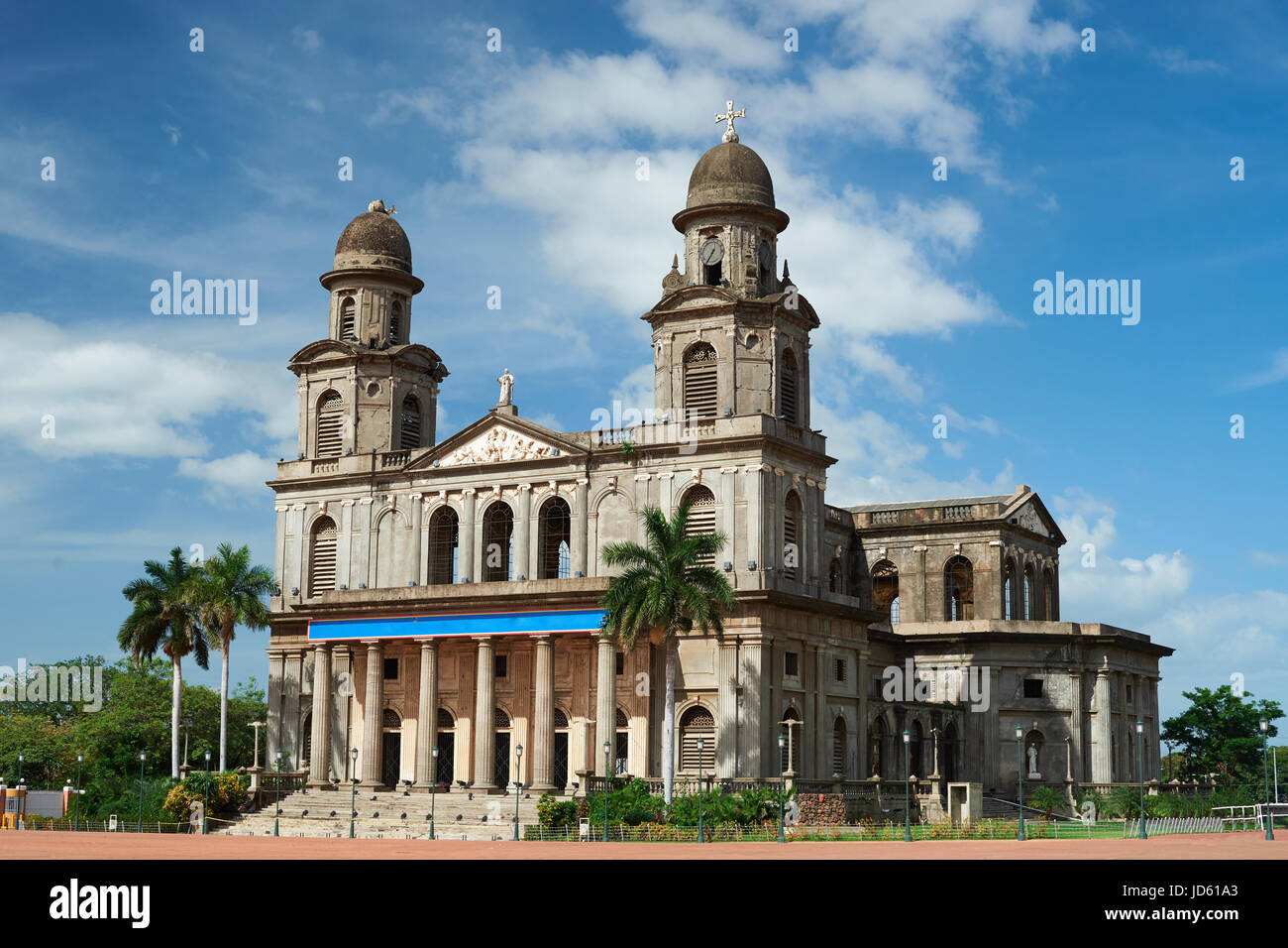Ruins of old cathedral in Managua Nicaragua. Central square in Managua Stock Photo