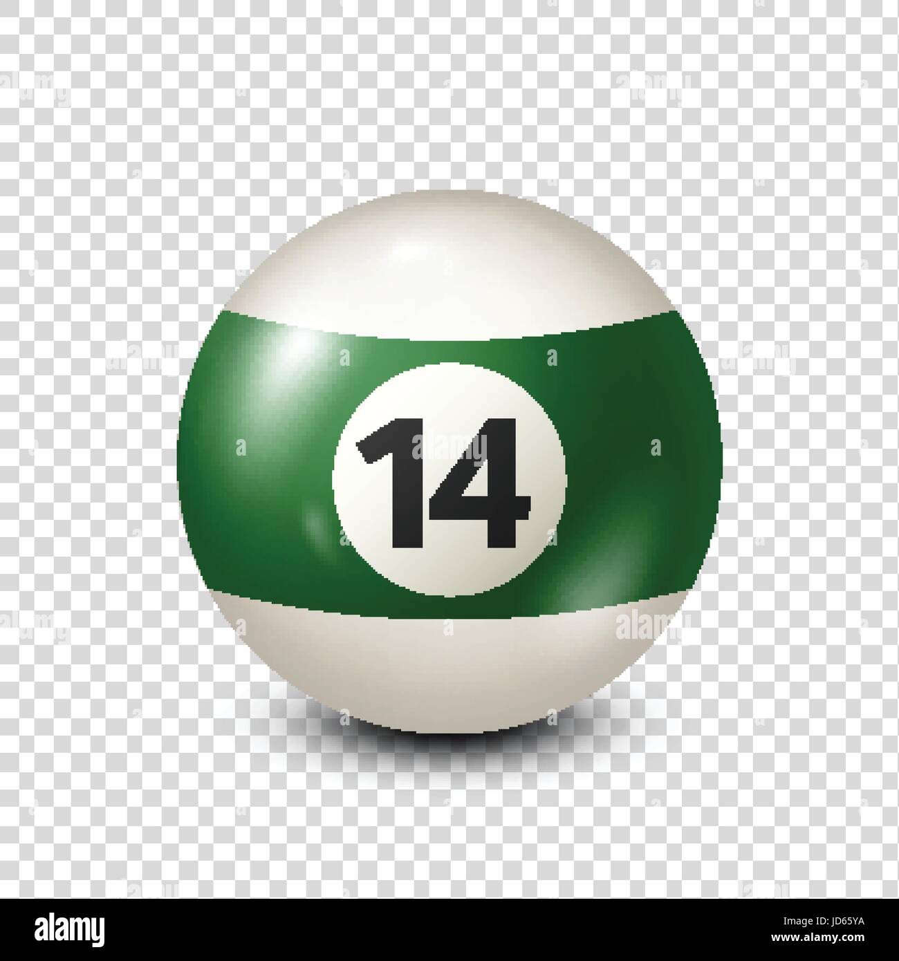Billiard,green pool ball with number 14.Snooker. Transparent background.Vector illustration. Stock Vector