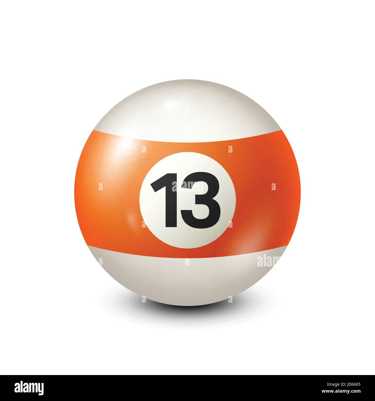 Billiard,orange pool ball with number 13.Snooker. Transparent