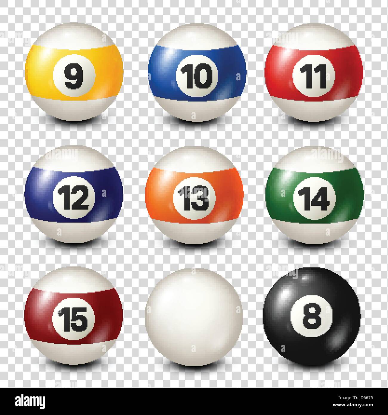 Billiard,pool balls collection. Snooker. Transparent background. Vector illustration Stock
