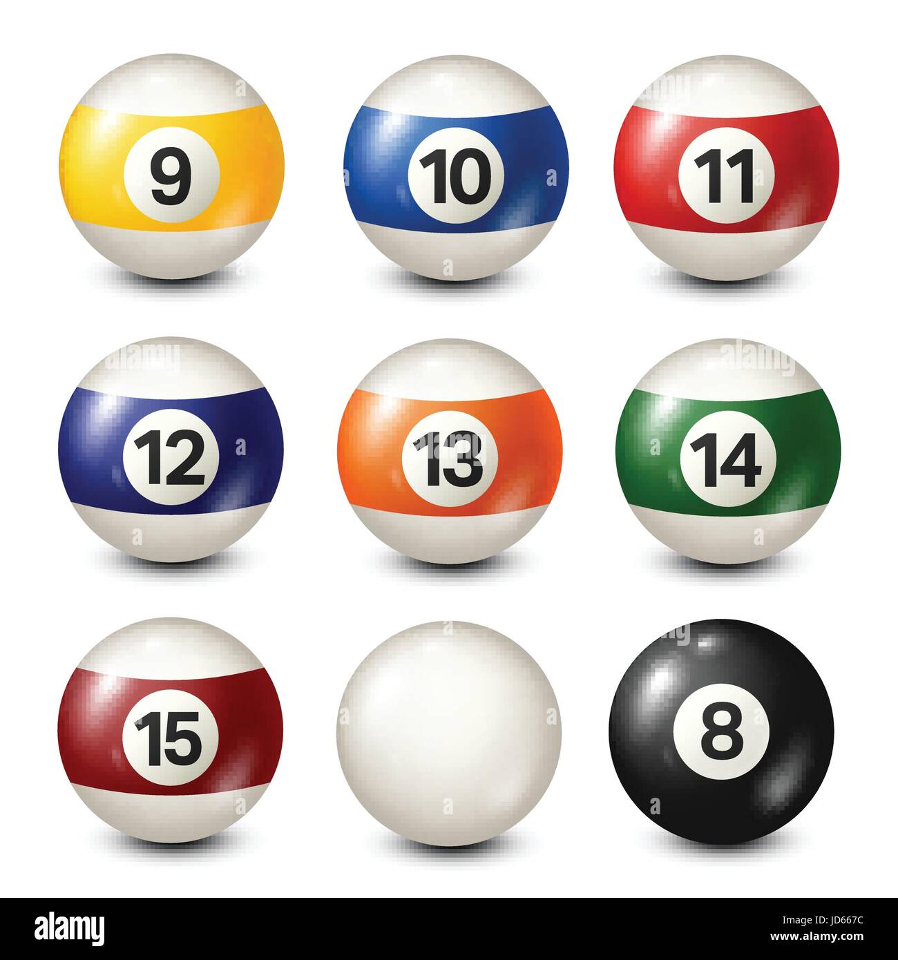 Billiard,pool balls collection. Snooker. White background. Vector illustration. Stock Vector