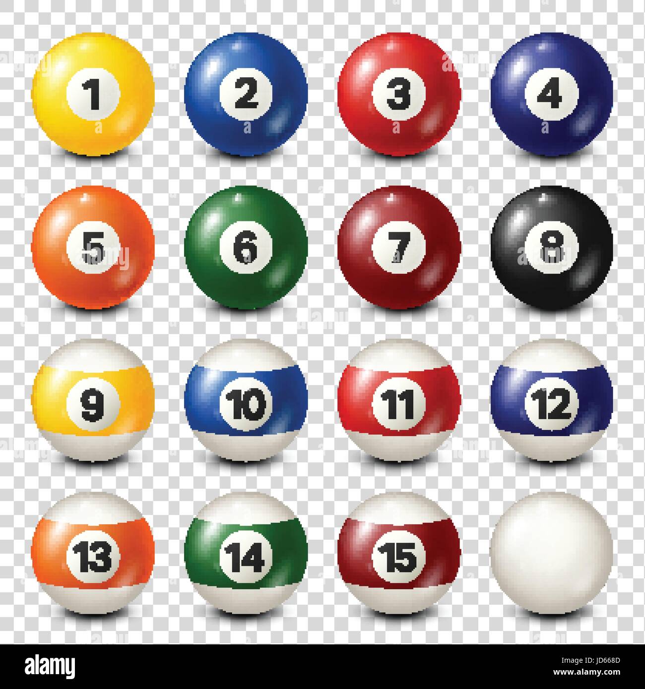 Billiard,pool balls collection. Snooker. Transparent background. Vector illustration. Stock Vector
