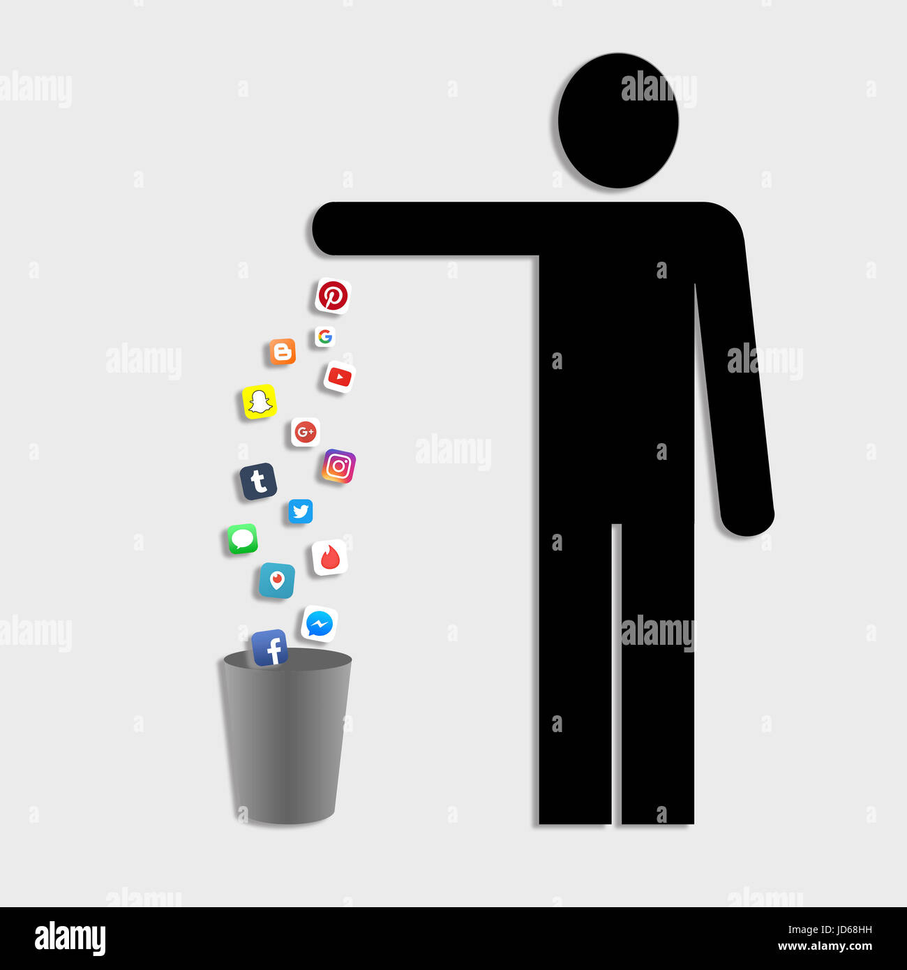 Man throwing social media applications like Pinterest, Youtube