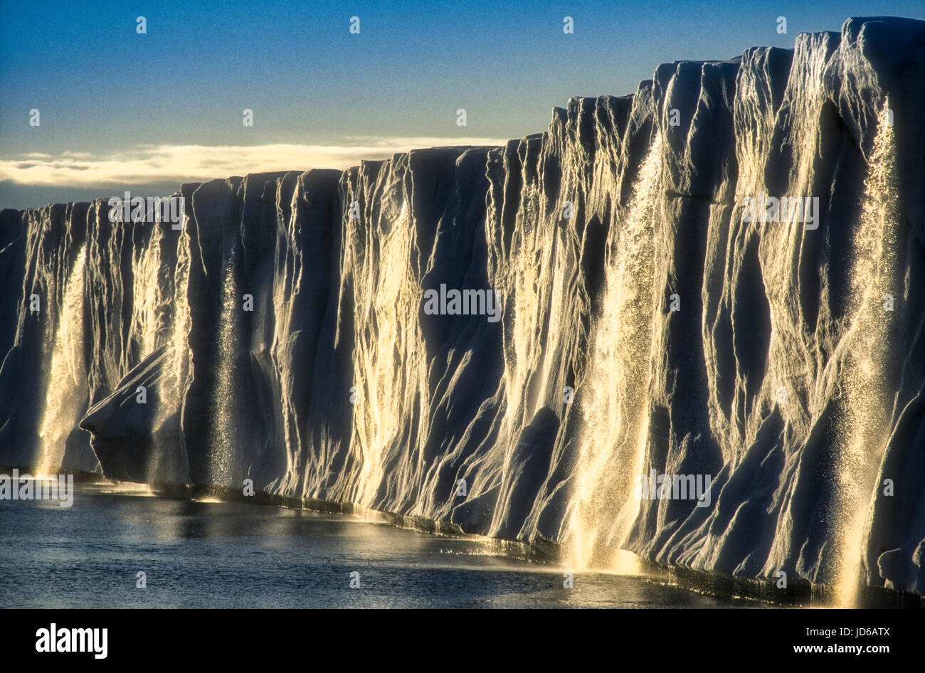 Melting Glacier ice of Svalbard (Spitzbergen) Norway. Due to climate change, the ice receding in the north, melting glaciers and raising sea levels. Stock Photo