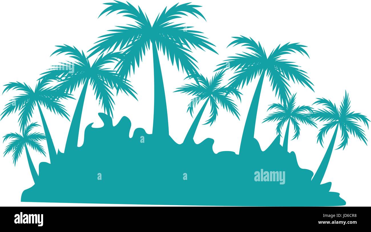 tropical island with tree palm landscape silhouette Stock Vector Image ...