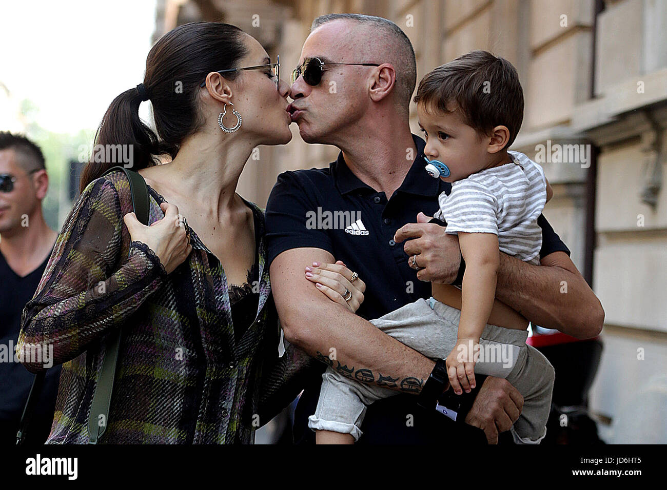 Marica Pellegrinelli with her husband Eros Ramazzotti and their son Gabrio Tullio in Milan  Featuring: Marica Pellegrinelli, Eros Ramazzotti, Gabrio Tullio Where: Milan, Italy When: 17 May 2017 Credit: IPA/WENN.com  **Only available for publication in UK, USA, Germany, Austria, Switzerland** Stock Photo