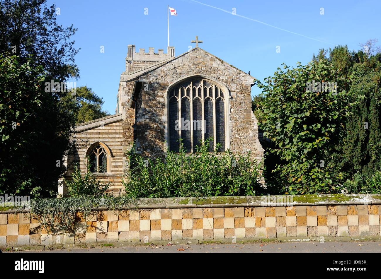 St Peters Church, Tempsford Bedfordshire, dates mainly to the fourteenth and fifteenth centuries and its exterior has a distinctive look Stock Photo