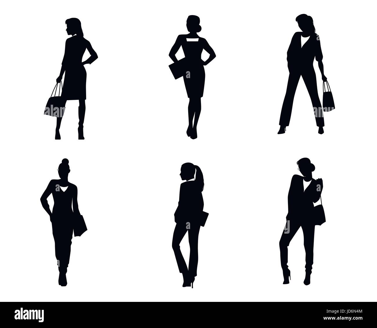 Vector illustration of a six businesswomen silhouette Stock Vector ...