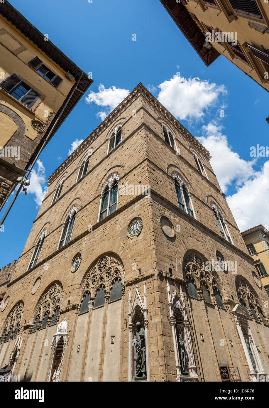 Gothic Church of Orsanmichele - Via dei Calzaiuoli Via Arte della Lana - Florence (Firenze), Tuscany, Italy, Europe Stock Photo