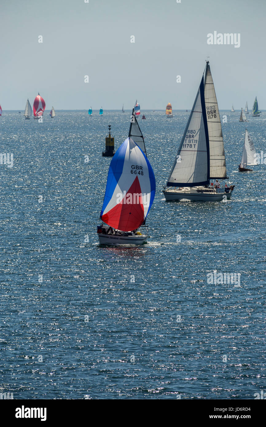 Yachts of all shapes and sizes in Plymouth Sound on the Eddystone Pursuit Challenge, 2017. Stock Photo