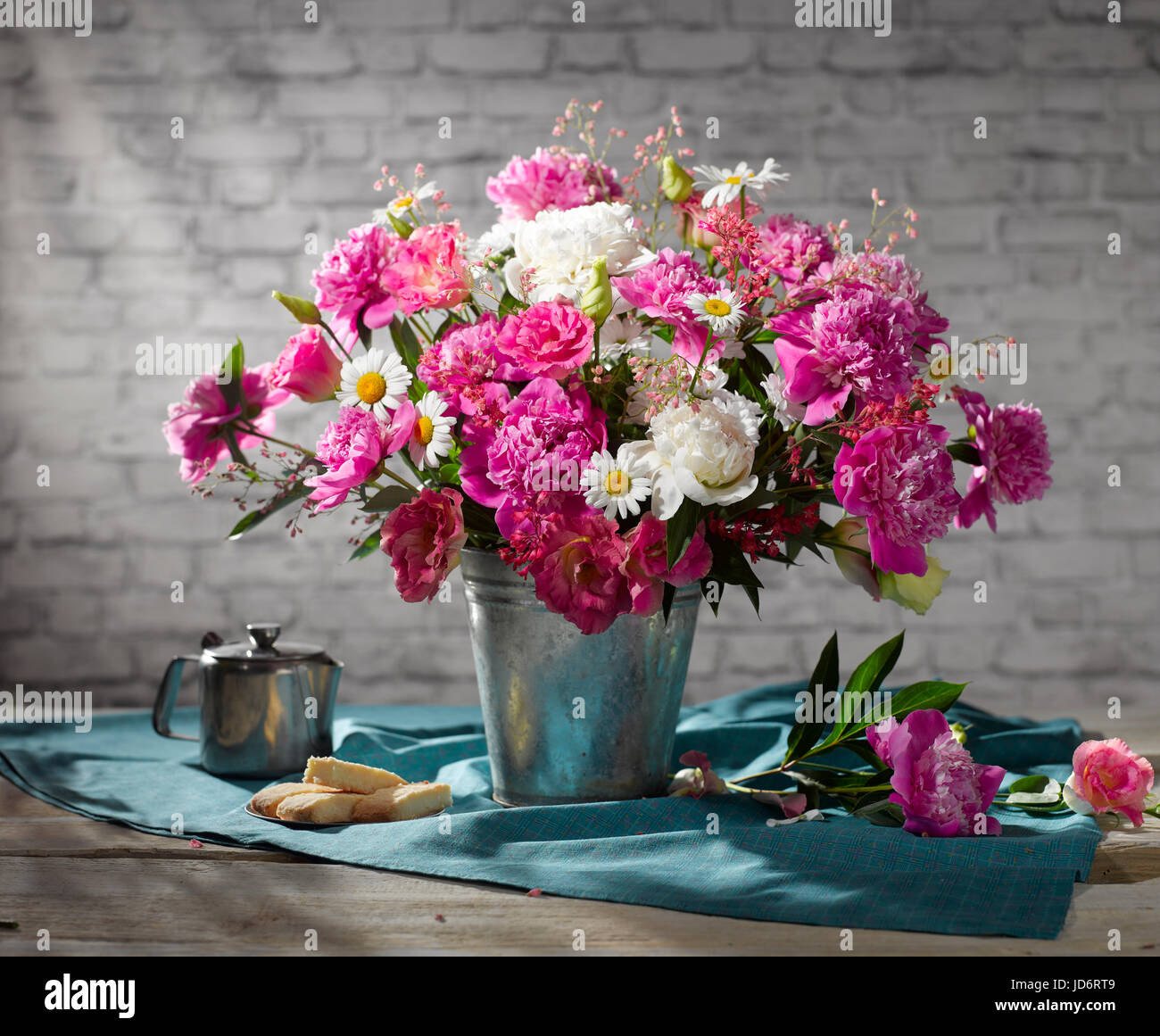 Bouquet of flowers with peonies. Stock Photo