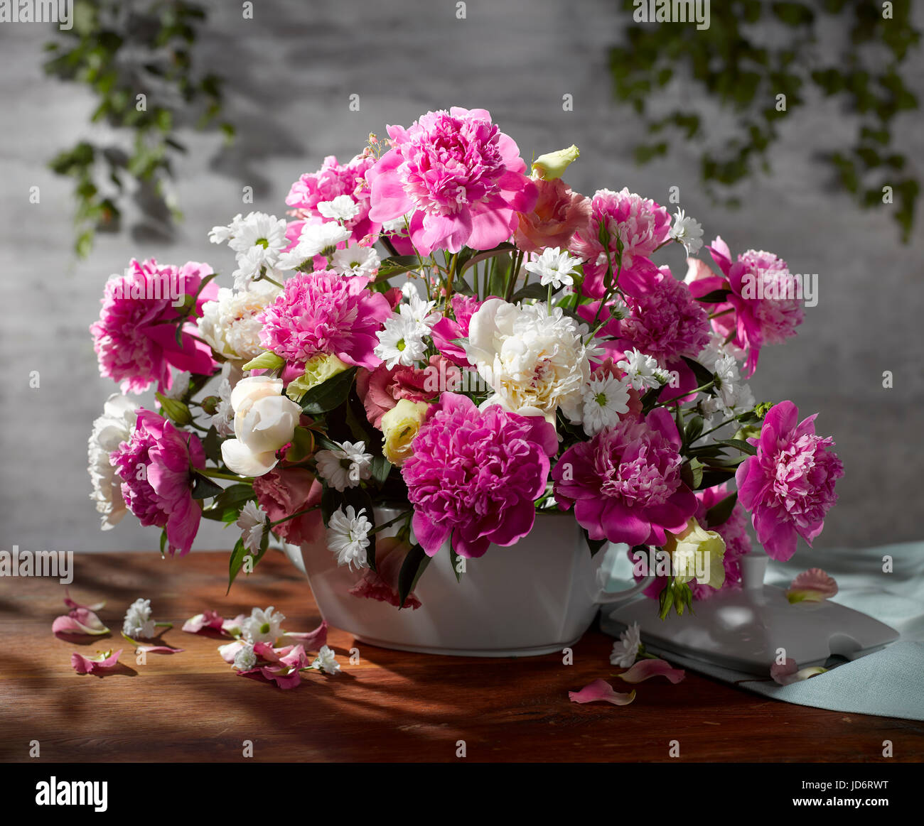 Bouquet of flowers with peonies. Stock Photo