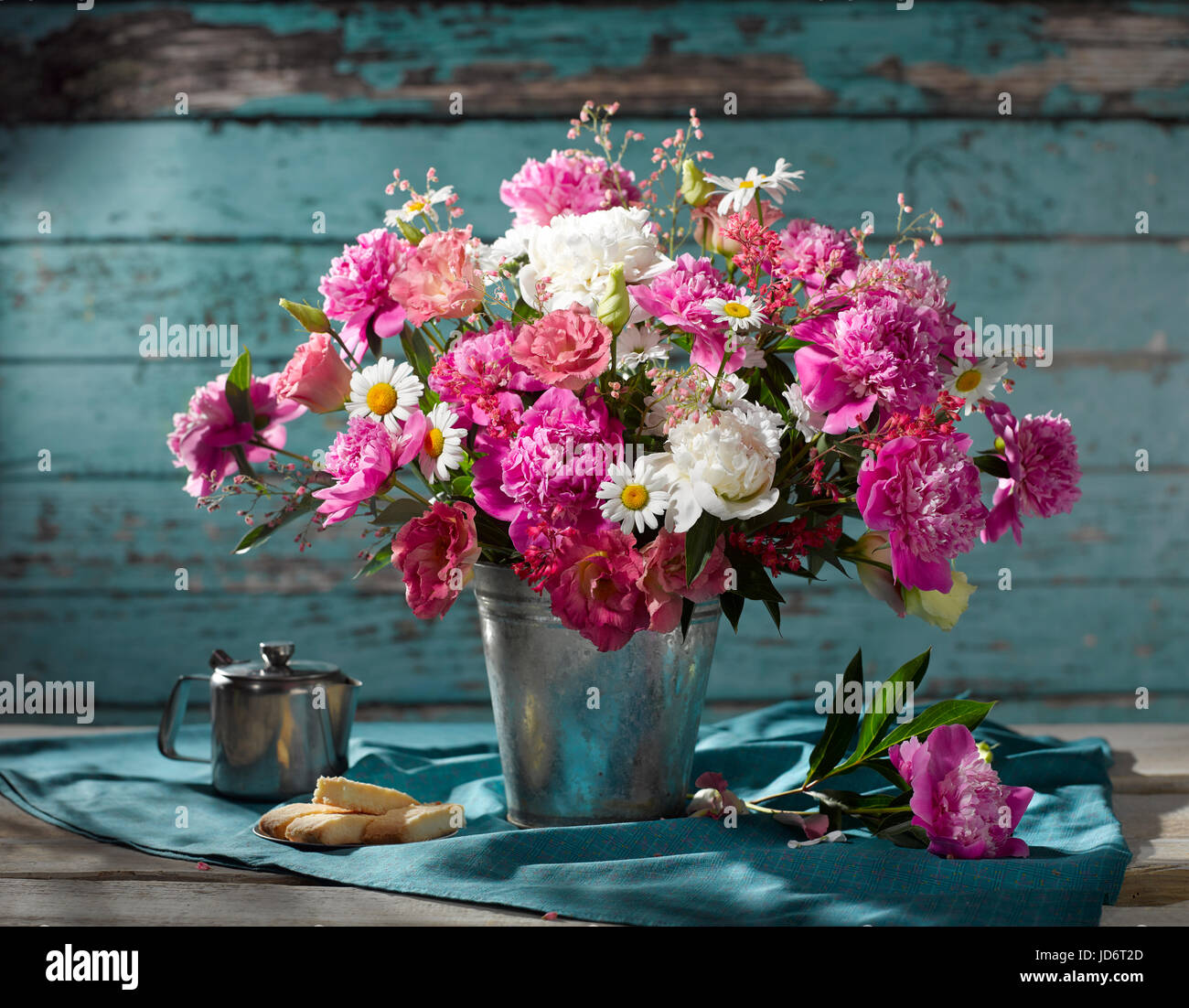 Bouquet of flowers with peonies. Stock Photo