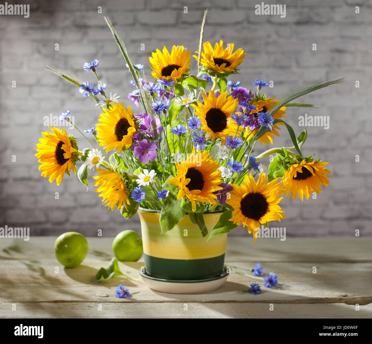 Bouquet of flowers with sunflowers. Stock Photo