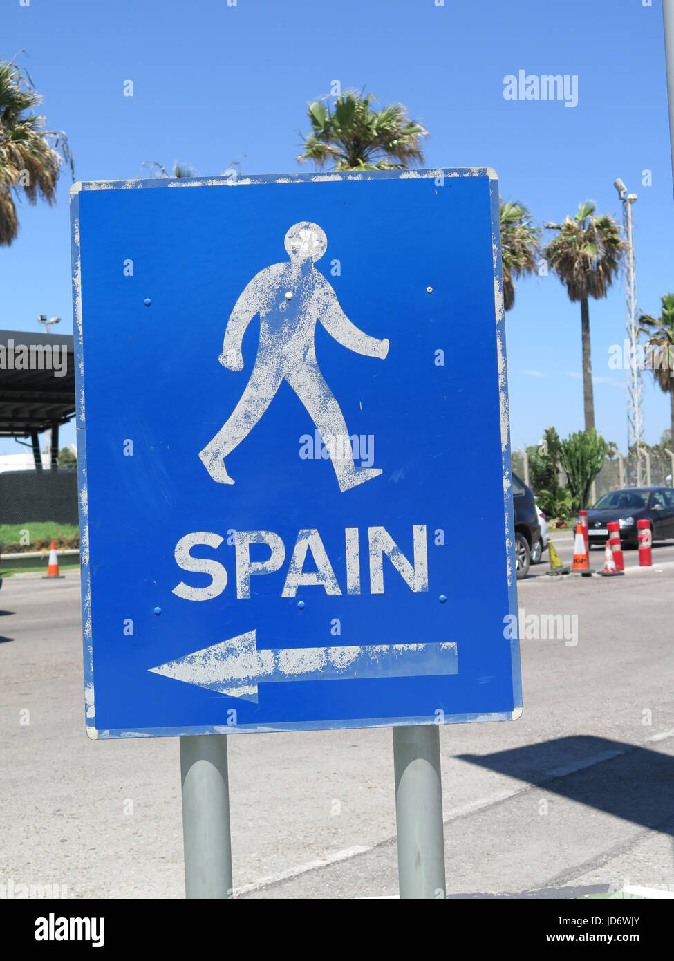 Gibraltar / Spain border sign Stock Photo Alamy