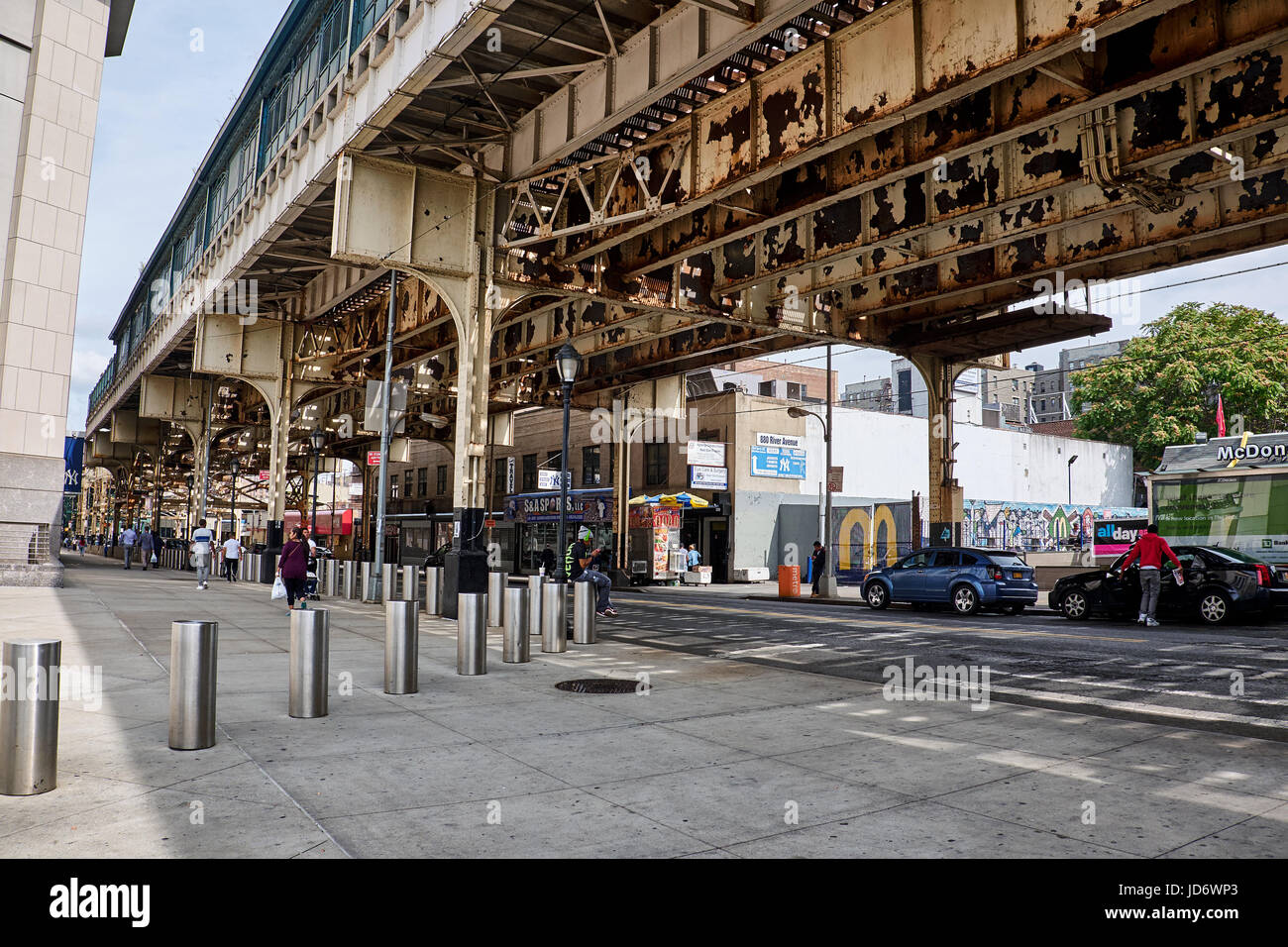 NEW YORK CITY - SEPTEMBER 27, 2016: River Avenue under the train bridge at East 161 Street in Bronx near Yankee Stadium Stock Photo