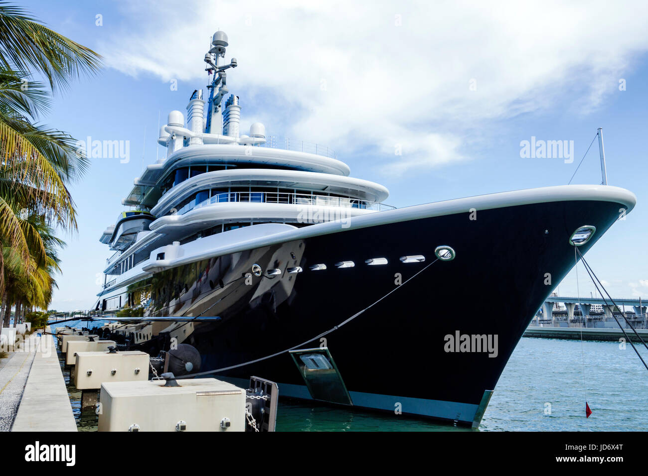 Miami Florida Downtown Museum Park luxury mega yacht dock Stock Photo ...