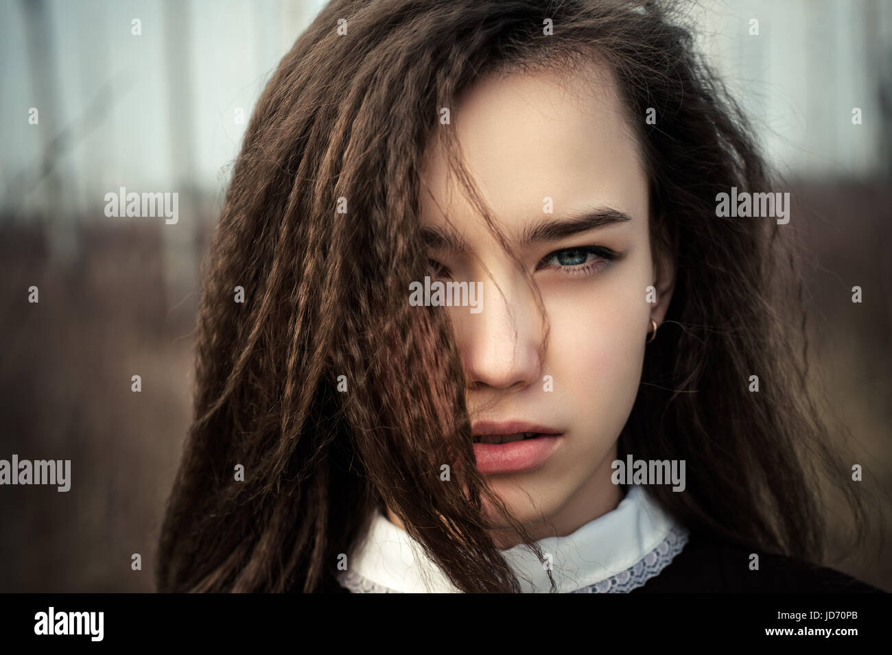 beautiful teenage girl face closeup outdoors Stock Photo - Alamy