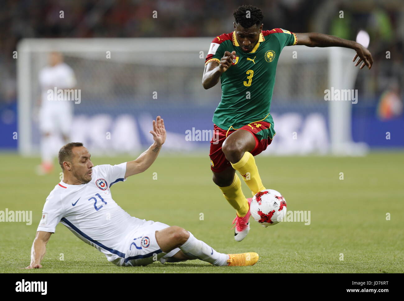 Moscow Russia 18th June 17 Chile S Marcelo Diaz 21 And Cameroon S Andre Frank Zambo Anguissa 3 In Their 17 Fifa Confederations Cup First Stage Group B Football Match At Spartak Stadium Chile Won