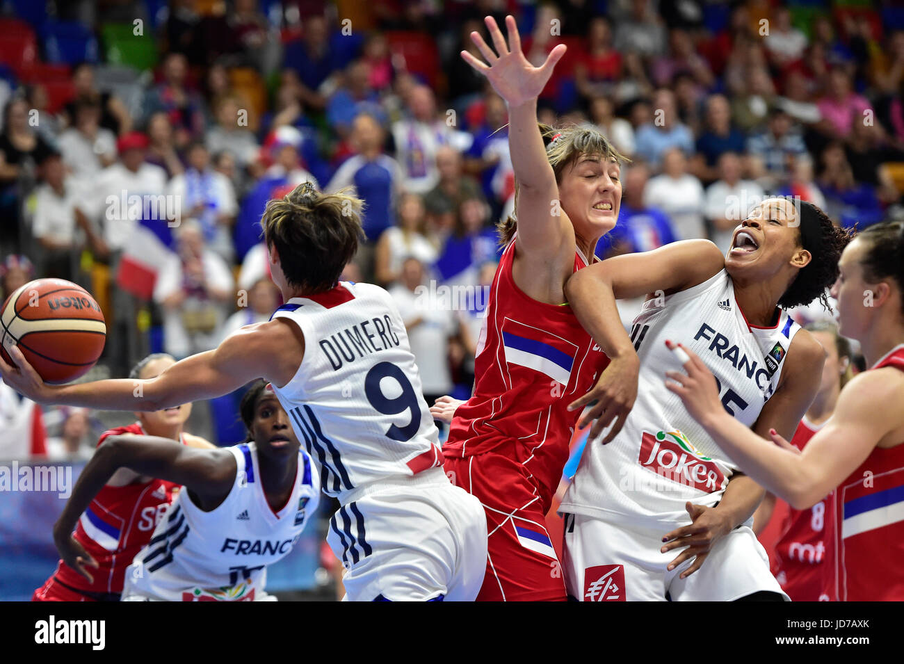 From left: Celine Dumerc of France, Tina Jovanovic of Serbia and