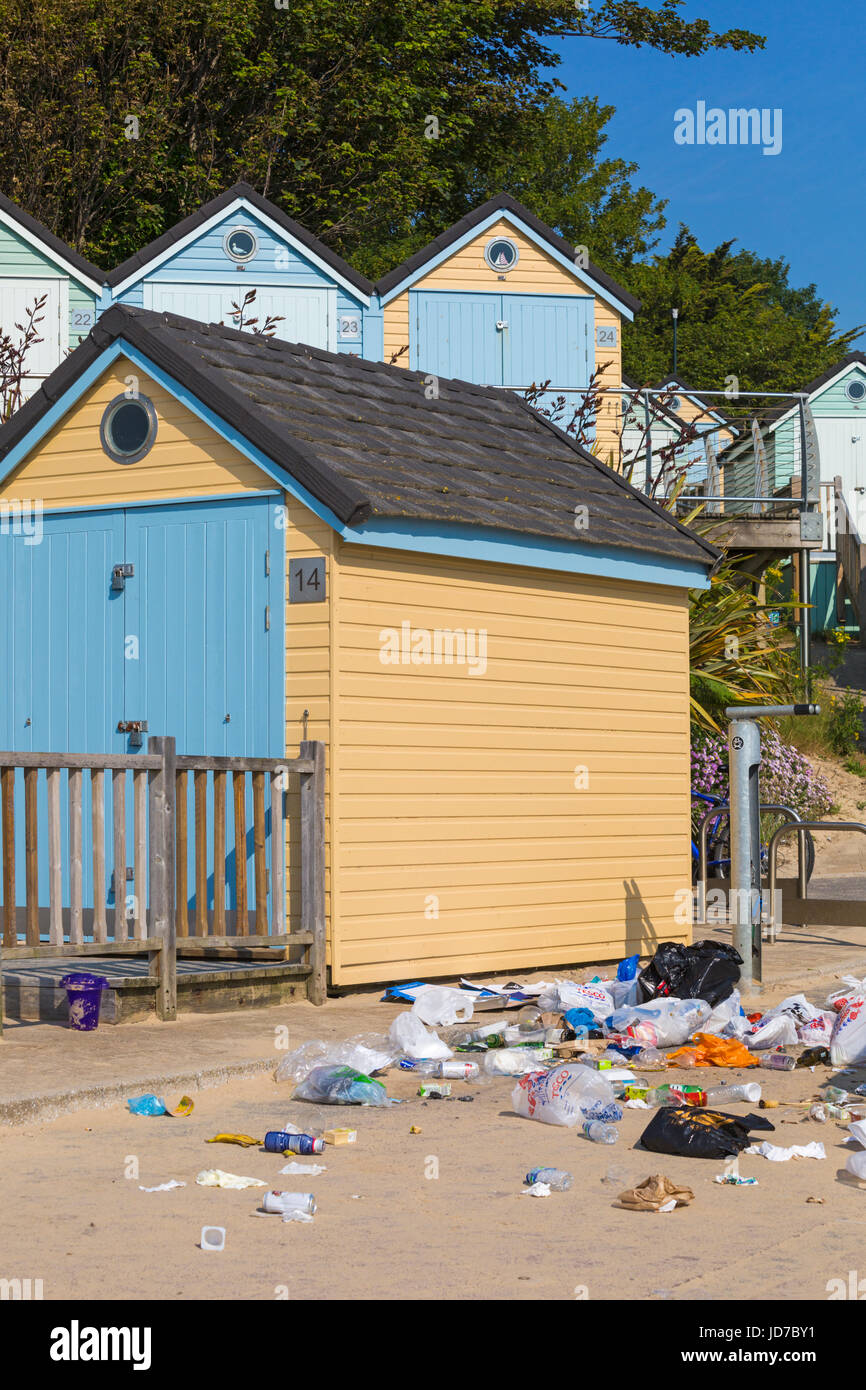 Bournemouth, Dorset, UK. 19th June, 2017. UK weather: another hot sunny day at Bournemouth beaches. Lovely beaches, but a full time job for council workers trying to keep it clean and tidy, as visitors just leave their rubbish, rather than putting it in bins or taking it away with them. Credit: Carolyn Jenkins/Alamy Live News Stock Photo