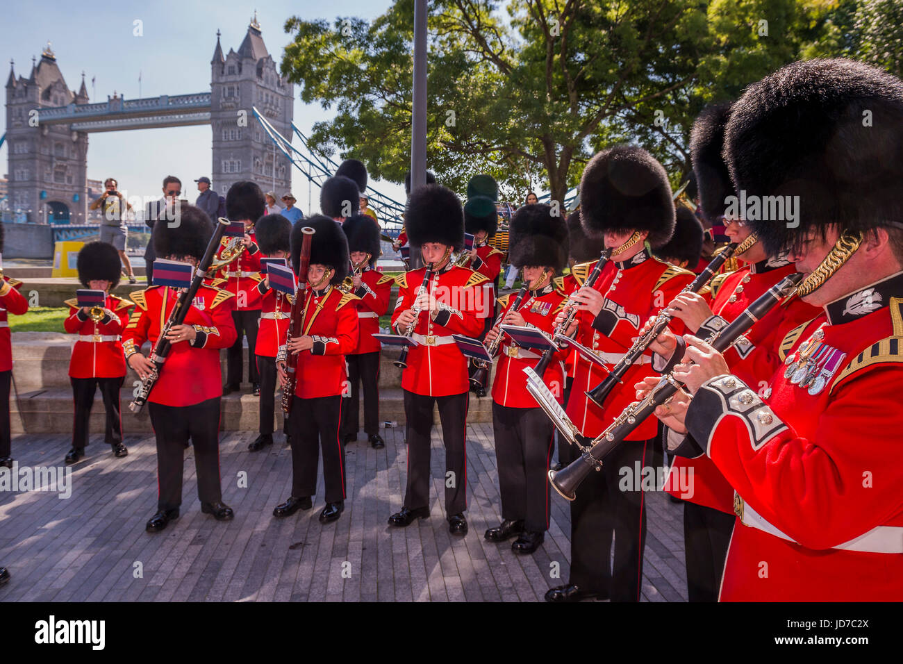 London, UK. 19th June, 2017. The Mayor of London, Sadiq Khan, will be joined by members of the London Assembly, the Royal Navy, Army and Royal Air Force for a flag raising ceremony to show support for the men and women who make up the Armed Forces community, from currently serving troops to Service families, veterans and cadets.   Accompanied by music from the Band of the Scots Guards, the British Armed Forces flag outside City Hall will be raised cadets to commemorate the sacrifices made by those serving the country, in the lead up to Armed Forces Day next Saturday Credit: Guy Bell/Alamy Liv Stock Photo