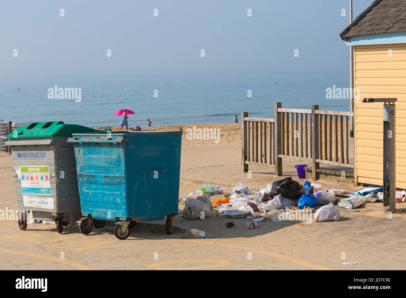 Rubbish left behind on the beach at bournemouth beach hires stock