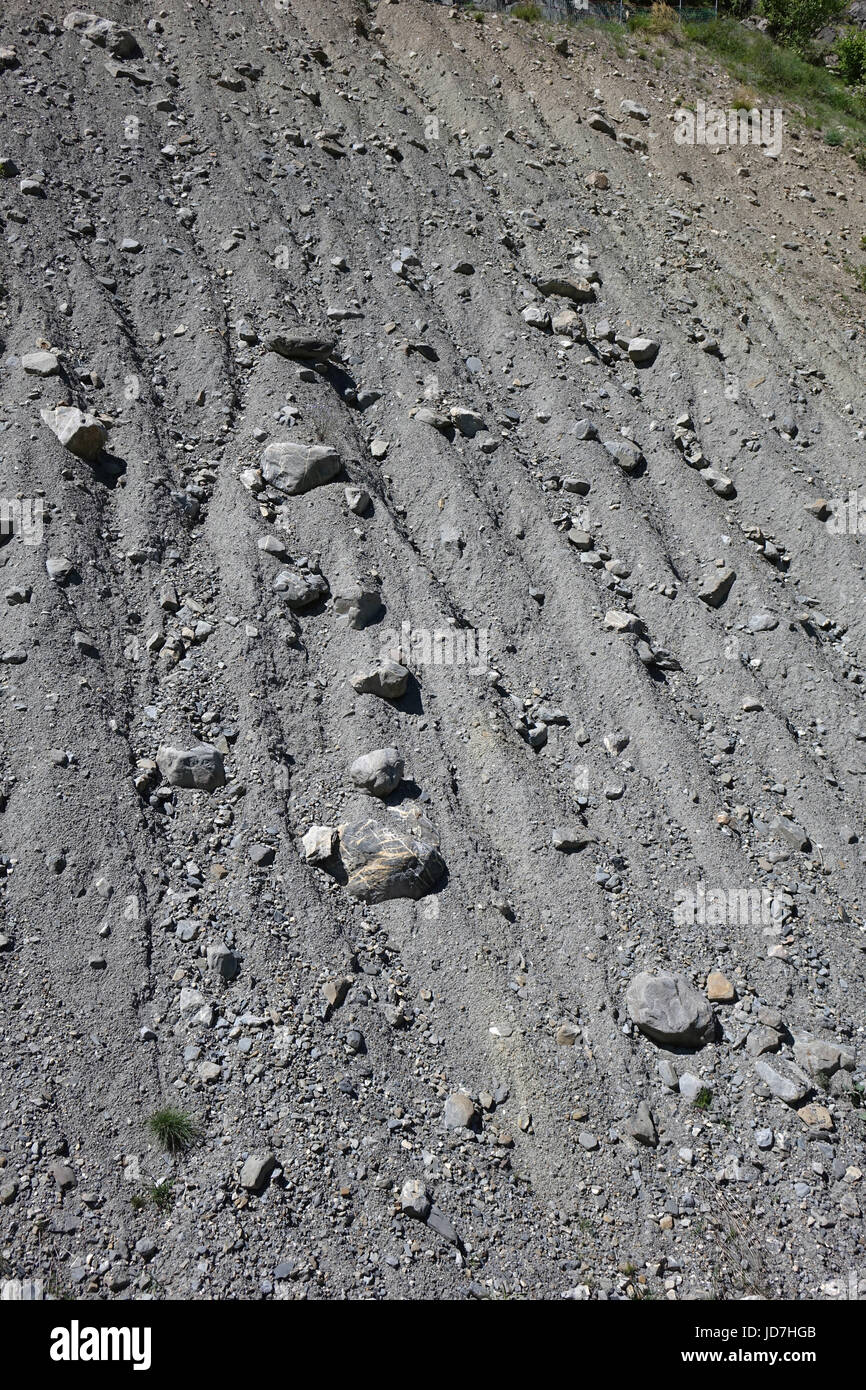 Glacial morain on hillside, French Alps Stock Photo