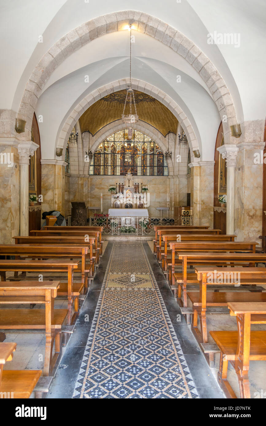 JERUSALEM, ISRAEL - April 18, 2015:  Church of the Flagellation, according to the Gospels on this place the Roman soldiers scourged Jesus Christ and p Stock Photo