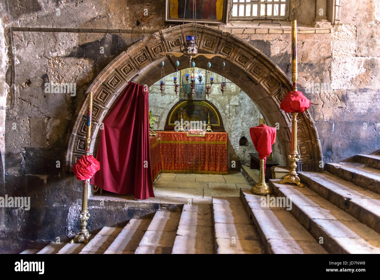 JERUSALEM, ISRAEL - April 18, 2015:  Interior of the Tomb of the Virgin Mary, the mother of Jesus at the foot of mount of olives in Jerusalem Stock Photo