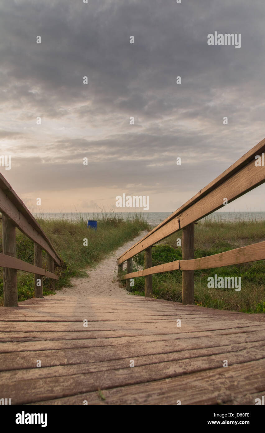 Amelia Island, Fernandina Beach access. Steps away from the sand and dunes and a day at the beach.Inviting boarwalk to be stepping down to. Stock Photo