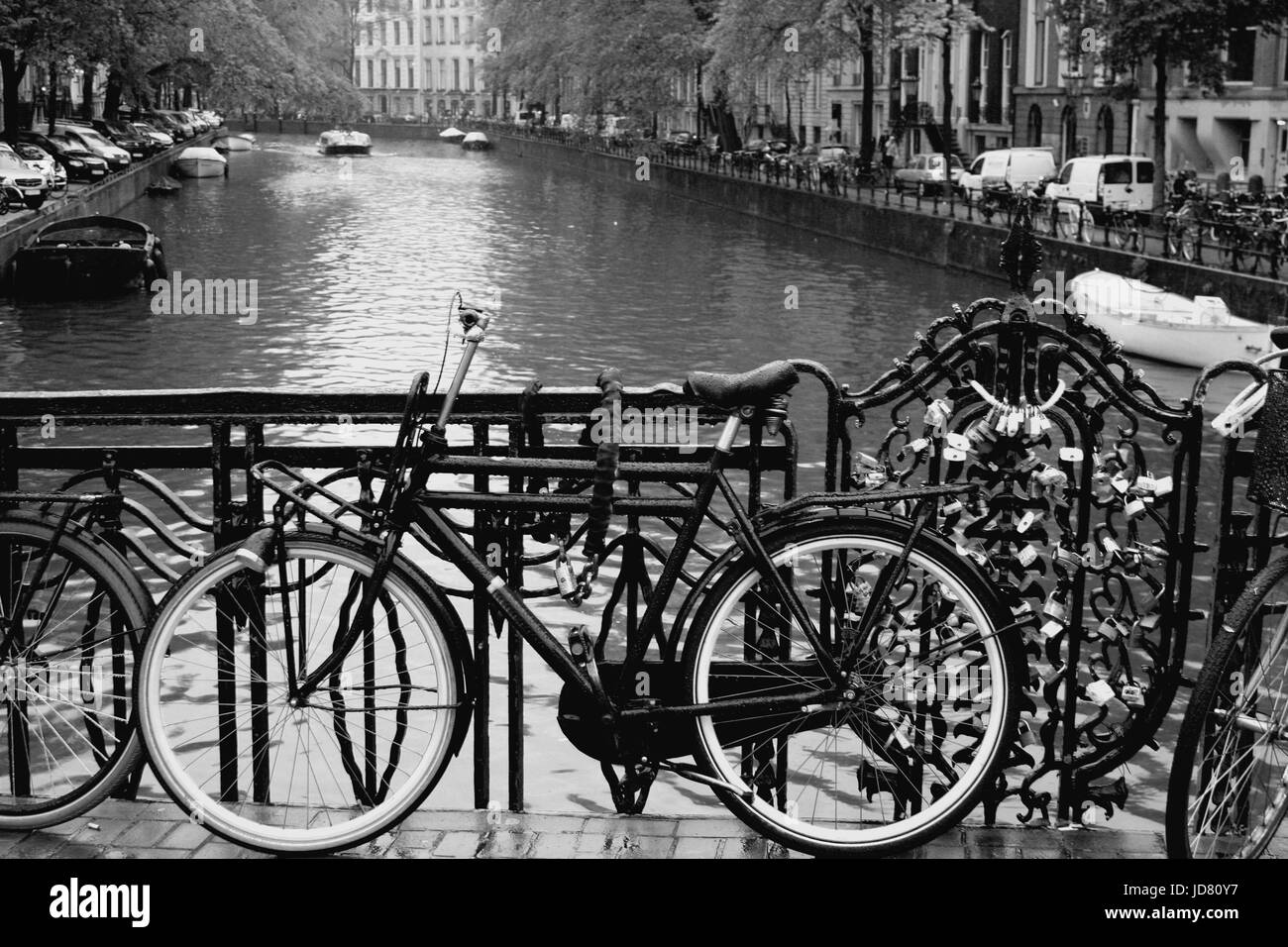 City of bikes in B/W - Amsterdam, Holland. Stock Photo