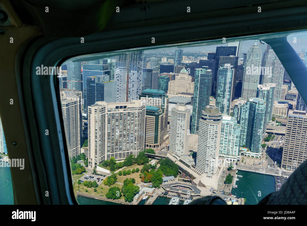 Aerial view at day of Toronto, Ontario, Canada through aeroplane window. aerial picture from ontario canada 2016 Stock Photo