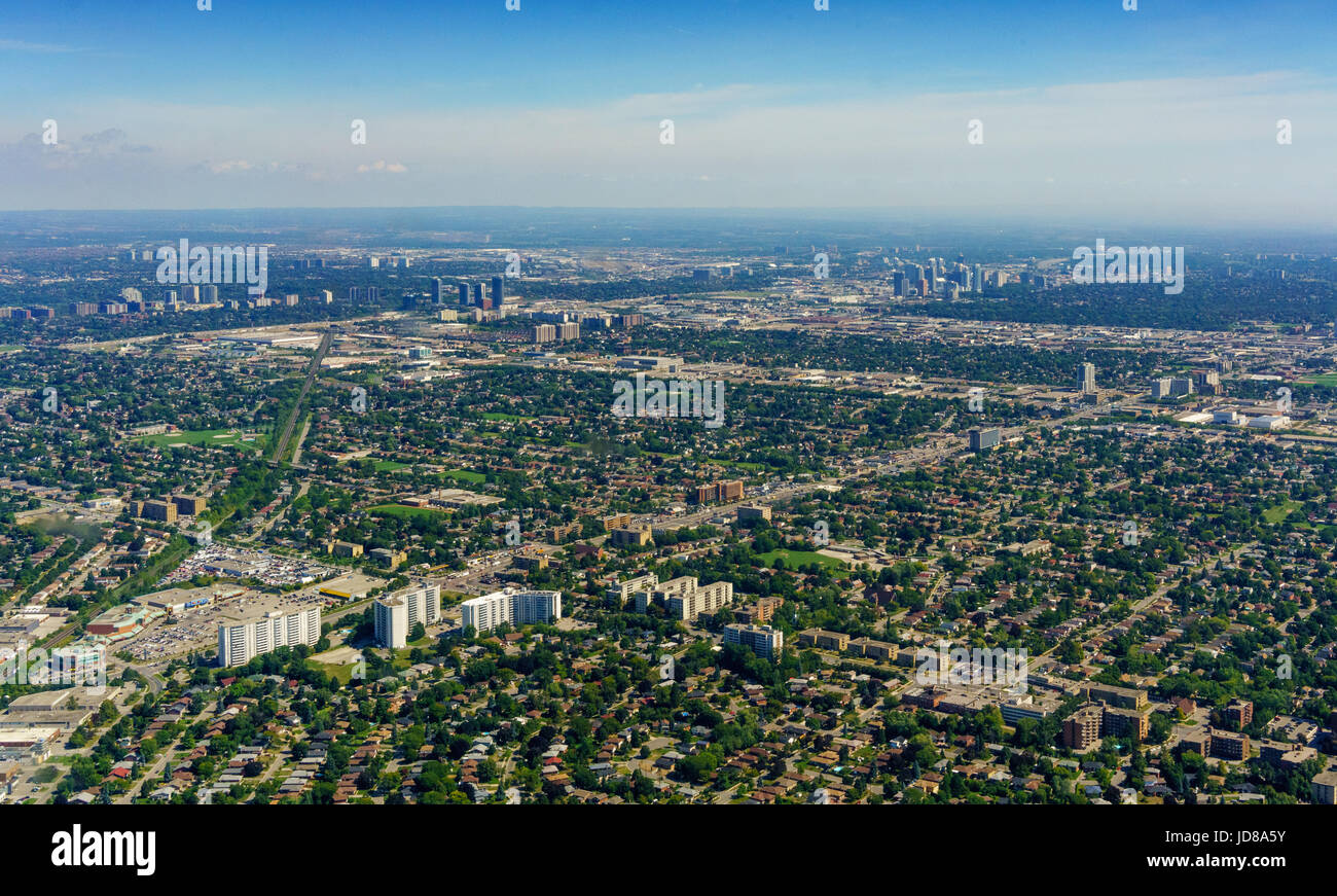 Elevated view of houses in residential suburbs, Toronto, Ontario, Canada. aerial picture from ontario canada 2016 Stock Photo