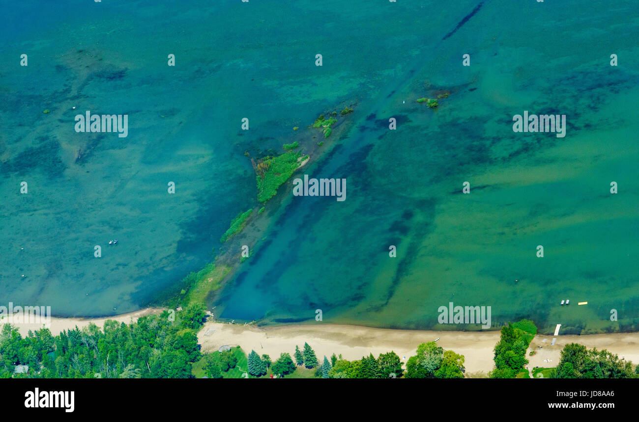 Aerial view of beach landform off coast shore, Toronto, Ontario, Canada. aerial picture from ontario canada 2016 Stock Photo