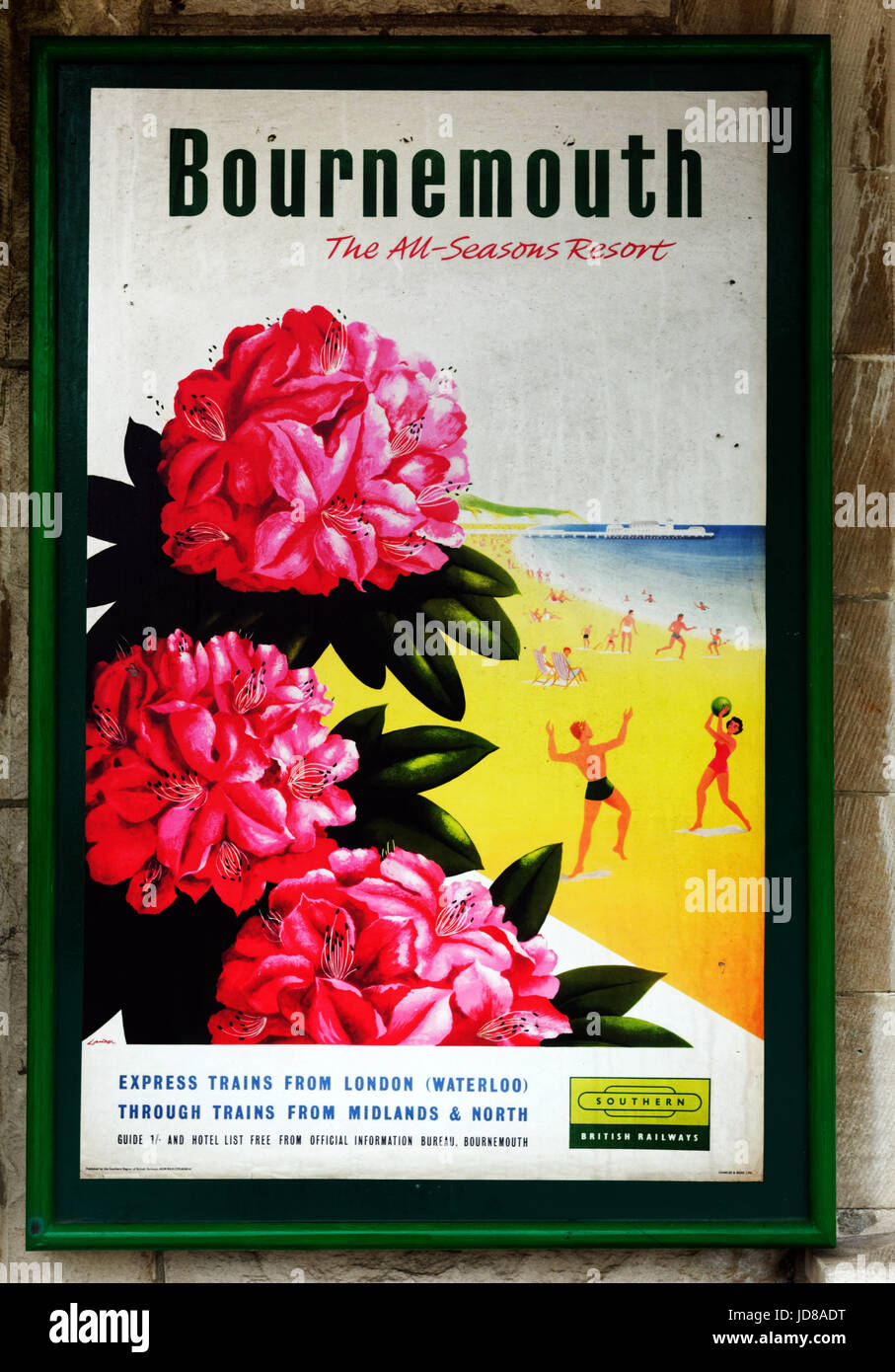 Old fifties style British Railways poster for Bournemouth on the Swanage steam railway Stock Photo