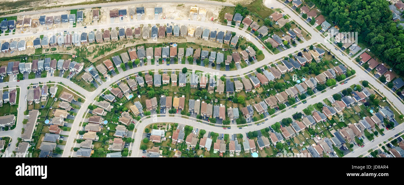 Aerial view of houses in residential suburbs, Toronto, Ontario, Canada