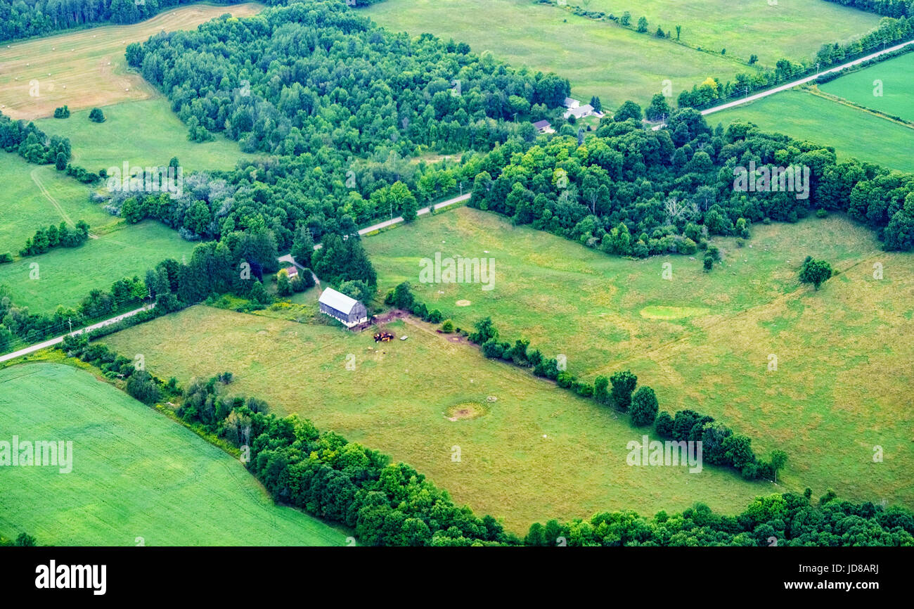 High angle view of farmland and barn, Toronto, Ontario, Canada. aerial picture from ontario canada 2016 Stock Photo
