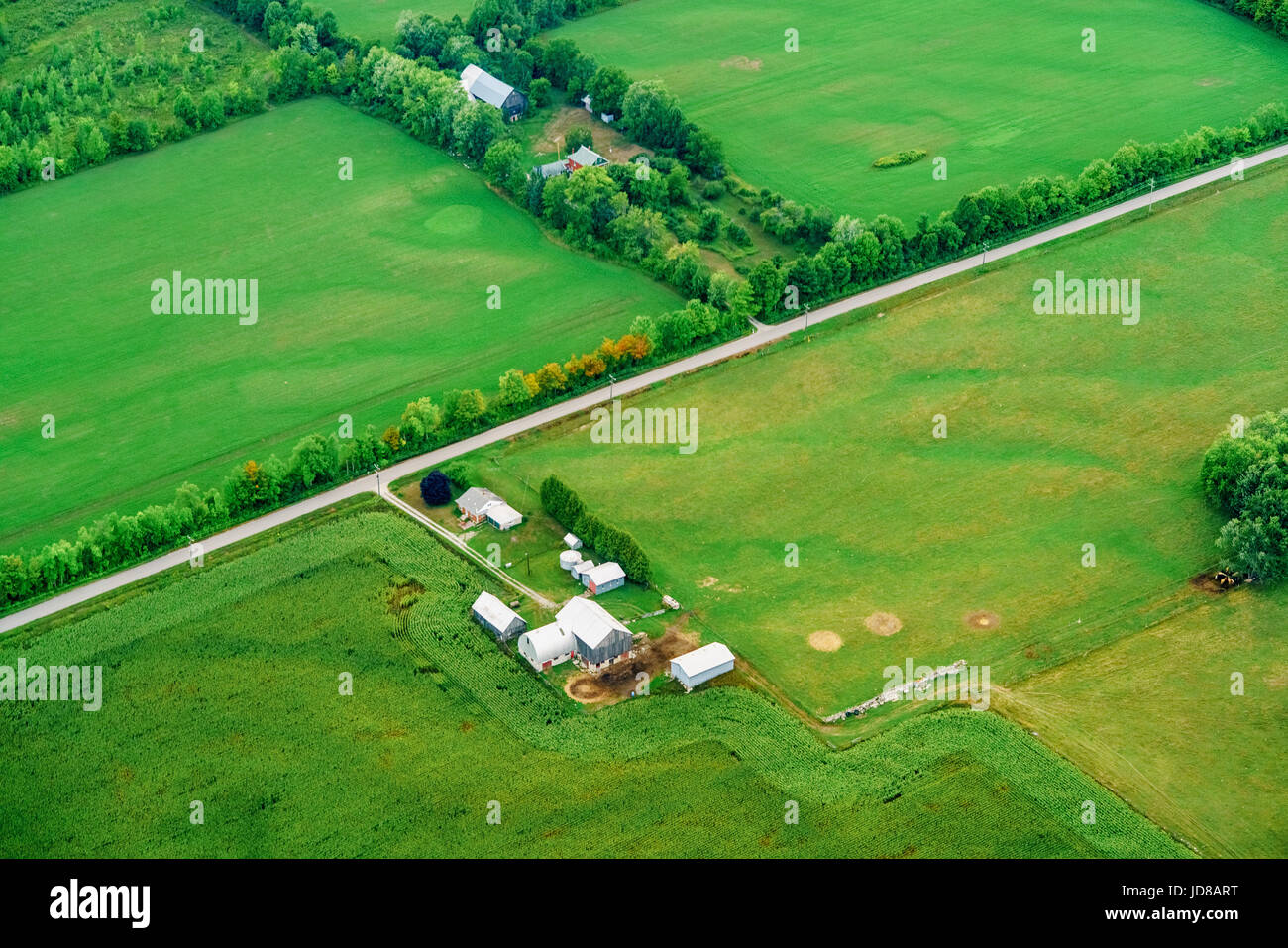 High angle view of farmland and buildings, Toronto, Ontario, Canada. aerial picture from ontario canada 2016 Stock Photo