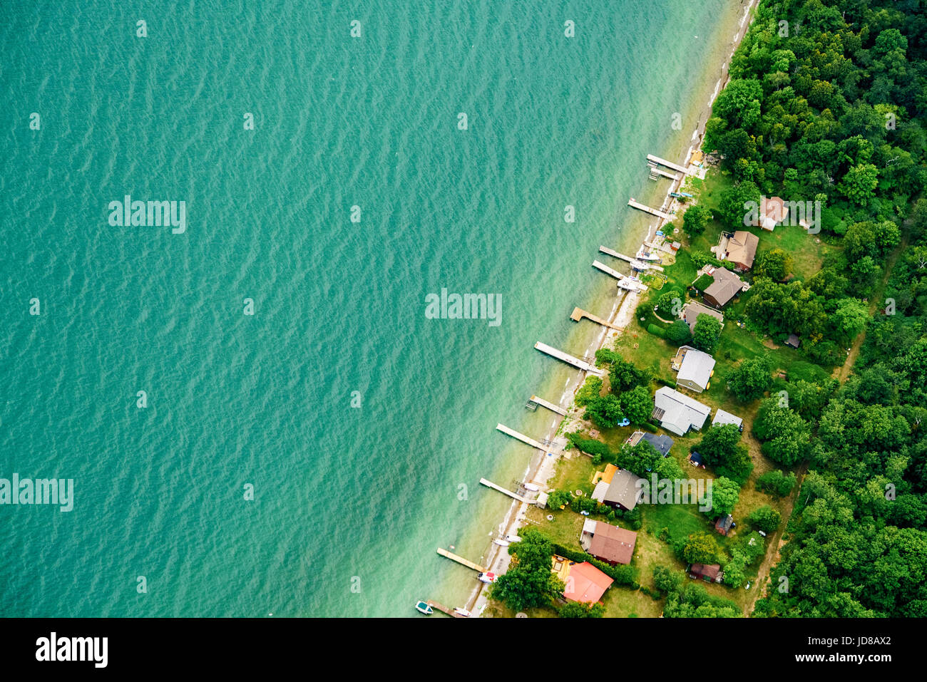 Aerial view of houses at day on waterfront, Toronto, Ontario, Canada