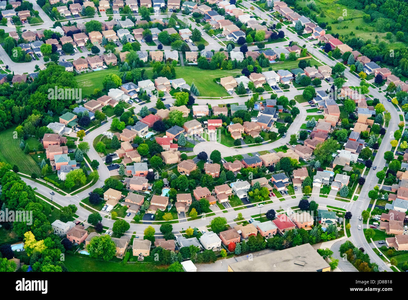 Aerial view of houses in residential suburb, Toronto, Ontario, Canada