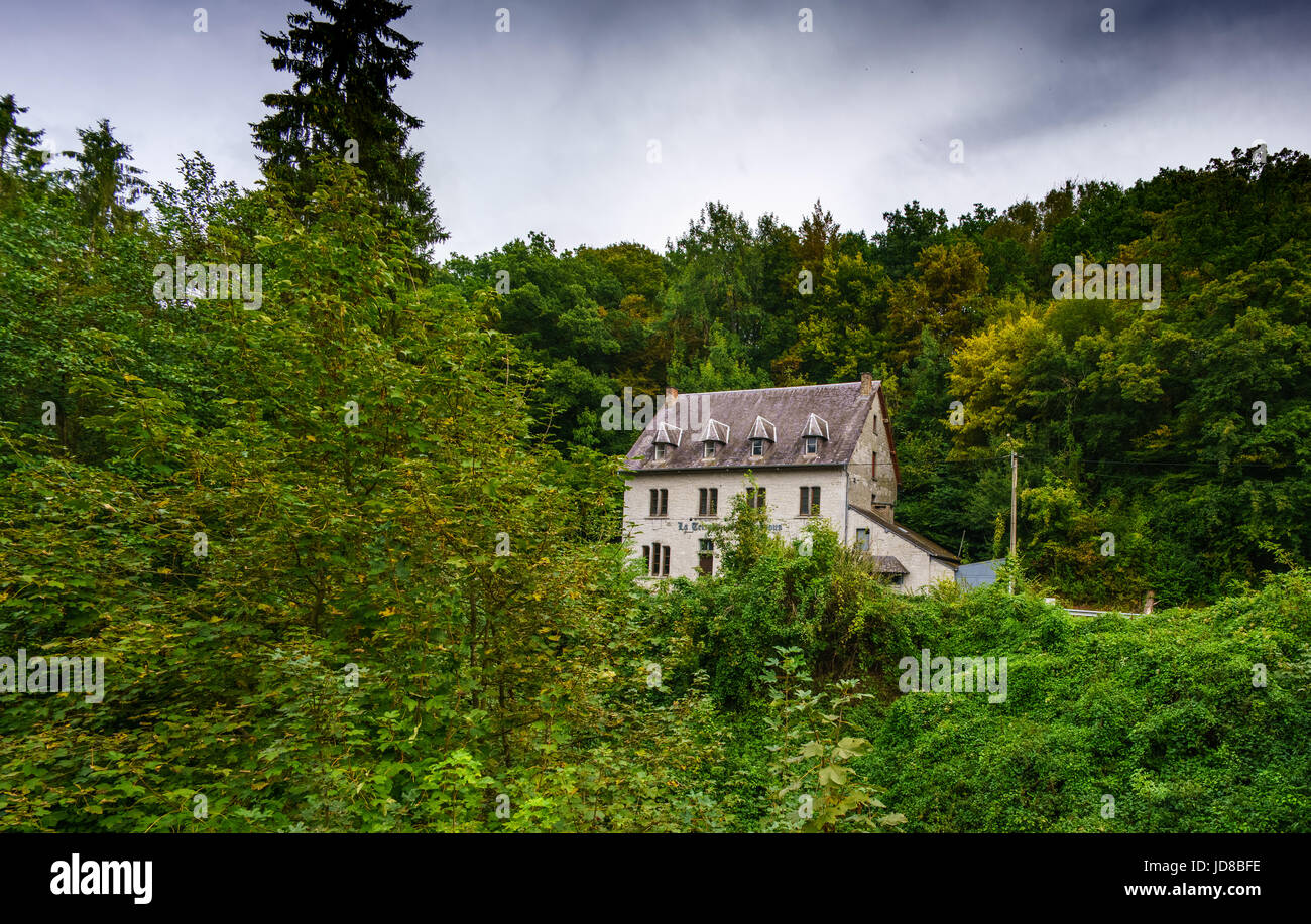 Large mansion house nestled amongst green trees on hillside, Belgium. belgium europe Stock Photo