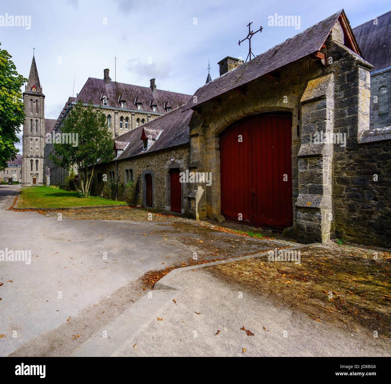 Closed gate and entrance driveway with grand building in distance, Belgium. belgium europe Stock Photo