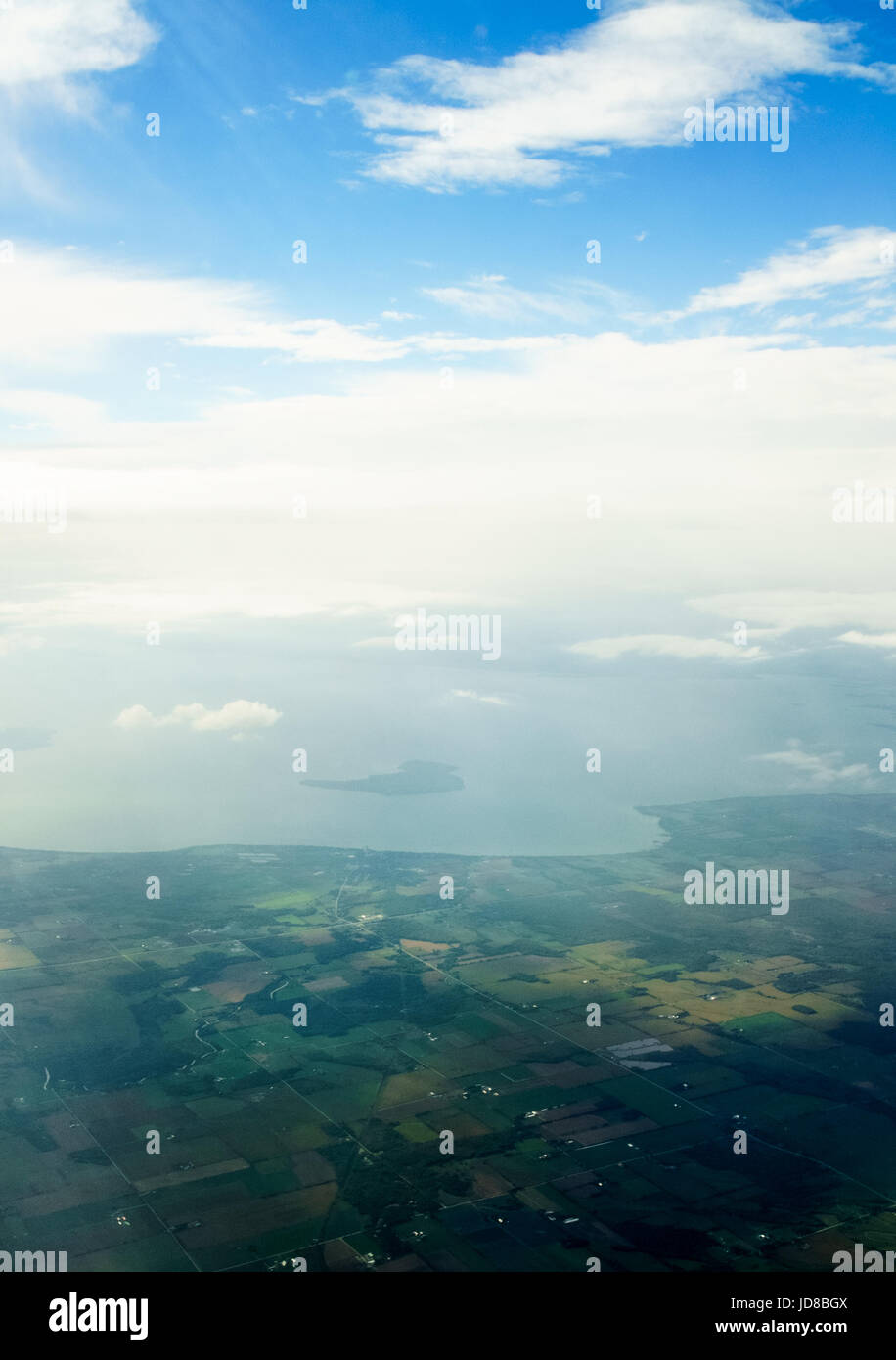 Aerial view from aircraft taken over Belgium showing landscape and cloud. belgium europe Stock Photo